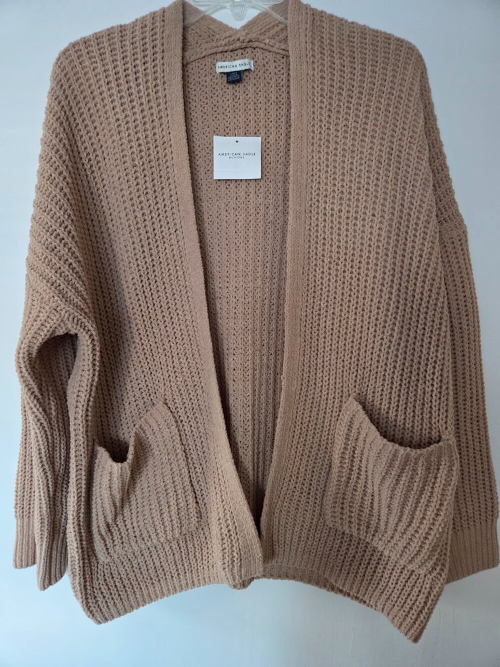 AMERICAN EAGLE OUTFITTERS Size L Camel Boxy Open Front Cardigan Slouchy Cottage